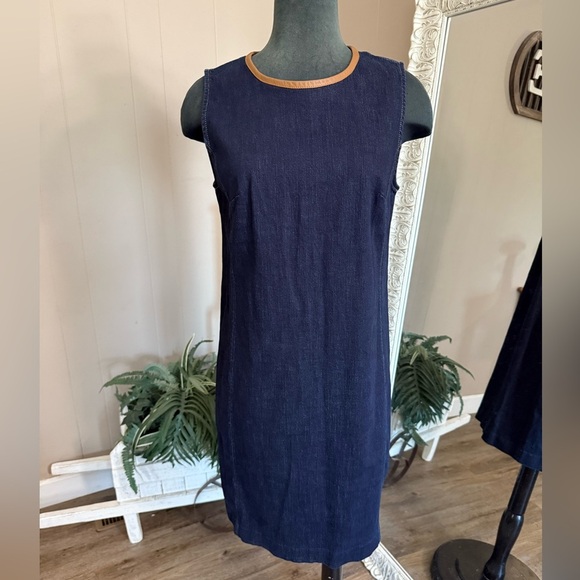 Ralph Lauren • Indigo Dianna Denim Leather Trim Dress - Picture 1 of 14